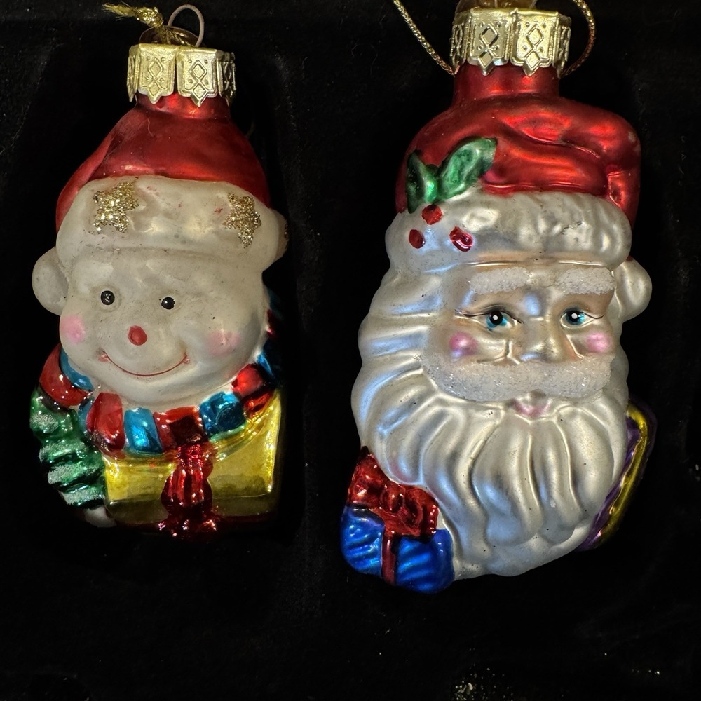 Vintage Thomas Pacconi Blown Glass Santa Snowman Head Christmas Ornaments Lot